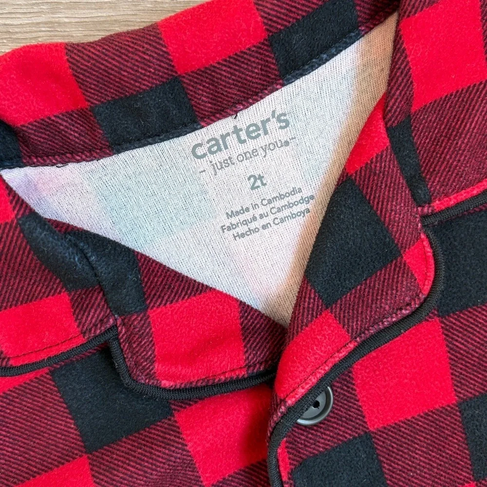 Carter's toddler boys red/black plaid flannel pajama top